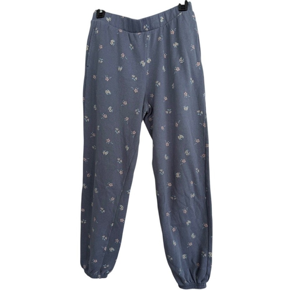Colsie Women Blue Floral Fleece Joggers Sweatpants Small Elastic Waist